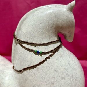 Handmade- Mini Copper Beaded Necklace with Blue and Green Accents